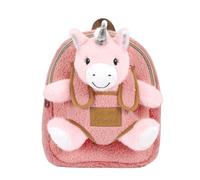 PERLETTI Sac à Dos Peluche pour Enfant 3 4 5 Ans - Mini Cartable Doux Mignon de Voyage et Doudou Animal École Maternelle - Petit Jouet et Sacoche Petite Fille Garçon Bébé - 27x21x9 cm (Licorne)