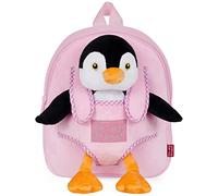 PERLETTI Sac à Dos Peluche pour Enfant 3 4 5 Ans - Mini Cartable Mignon de Voyage et Doudou Animal pour École Maternelle - Petit Jouet Doux et Sacoche pour Petite Fille Garçon Bébé - 21x27x9 cm