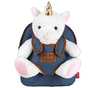 PERLETTI Sac à Dos Peluche pour Enfant 3 4 5 Ans - Mini Cartable Mignon de Voyage et Doudou Animal pour École Maternelle - Petit Jouet Doux et Sacoche pour Petite Fille Garçon Bébé - 21x27x9 cm