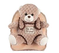 PERLETTI Sac à Dos Peluche pour Enfant 3 4 5 Ans - Mini Cartable Mignon de Voyage et Doudou Animal pour École Maternelle - Petit Jouet Doux et Sacoche pour Petite Fille Garçon Bébé - 21x27x9 cm