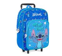 PERLETTI Sac a Dos Stitch avec Roues pour Enfant - Sac à Dos avec Chariot Détachable Bleu pour Garcon avec Extraterrestre - Sac de Voyage à Roulettes Léger Ecole Maternelle Enfants - 36x24x12 cm