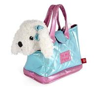 PERLETTI Sac à Main Fille 3 4 5 6 Ans avec Peluche Amovible - Sac Transport avec Animal Doux Caniche ou Chat - Sacoche pour Enfants Petite Fillette École Maternelle (Caniche avec Noeud Turquoise)