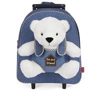 PERLETTI Sac à Roulette Scolaire Maternelle et Peluche Douce Enfant 3 4 5 Ans - Mini Sac à Dos avec Roues et Animal Amovible Fille Garçon - Sacoche Garderie avec Jouet - 29x32x11 cm (Ours Polaire)