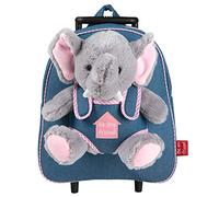 PERLETTI Sac à Roulette Scolaire Maternelle et Peluche Éléphant Doux pour Enfant 3 4 5 Ans - Sac à Dos Animal Amovibles pour Fils et Fillette - Sacoche Garderie Petit Enfant - 29x32x11 cm (Éléphant)