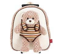 PERLETTI Sac à Roulette Scolaire Maternelle et Peluche Nounours Doux pour Enfant 3 4 5 Ans - Sac à Dos Teddy Bear Amovibles pour Fils et Fillette - Sacoche Garderie avec Teddybear - 29x32x11 cm (Ours)
