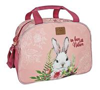 PERLETTI Sac de Sport Imprimé Lapin Blanc pour Fille Tissu Recyclé - Sac de Voyage à Bandoulière Rose Léger Résistant Gamine - Sac de Gym Ecologique Détails Réfléchissants - 28x41,5x21 cm (Lapin)