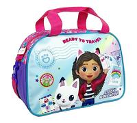 PERLETTI Sac de Sport La Maison Magique de Gabby Enfant Fille - Sac de Voyage Gabby’s Dollhouse Piscine Salle de Gym Danse - Sac a main à bandoulière Multicolore Rose Fuchsia - 28x41,5x21 cm