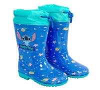 PERLETTI Stitch Bottes de Pluie Enfant Bleu avec Étoiles Roses - Bottines Imperméables Turquoise pour Petits Garçons Fille École Maternelle - Semelle Anti Dérapante et Cordon (Bleu, 24/25 EU)