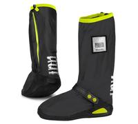 PERLETTI Surchaussures Imperméables Homme Femme pour Motos et Montagnes - Couvre Chaussures Pluie Lavable Réfléchissants avec Semelle Antidérapante Renforcée (Noir et Vert Citron, M (40/42 EU))