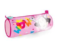 PERLETTI Trousse Scolaire Fille Enfant Minnie Mouse Coloré - Étui à Crayons Disney Rose Fermeture à Glissière - Petite Trousse École Ronde Imprimé Étoiles et Ruban Fuchsia pour Sac à Dos - cm 8x21x8