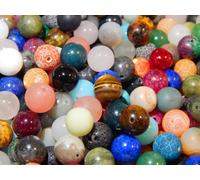 Perlin Assortiment de 40 perles rondes de lave, quartz, aventurine, amazonite, améthyste, jade, pierre de lune, jaspe, turquoise, œil de tigre, lapis lazuli (10 mm)