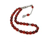 Perlin Collier de prière Tesbih Thé fossile effet 33 perles ambre poudré ovale 12 mm x 8 mm 32 cm Misbaha Collection pour homme, 32 cm, Laiton Mélange de résine d'ambre en poudre Laiton, Pas de pierre