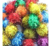 Perlin Lot de 100 pompons ronds en peluche avec paillettes argentées de 20 mm - Mélange de couleurs vives - 2 cm - Pour couture Tilda - Pour travaux manuels amusants et créatifs