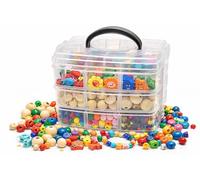 Perlin Lot de 1000 perles en bois pour enfants - Multicolore - Naturelles - Boîte de 1000 pièces - Bijoux - Bricolage - Boîte de bricolage - Perles en bois - Mélange de perles en bois - 6 mm - 20 mm