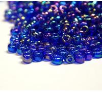 Perlin Lot de 1100 Perles de Rocaille en Verre 4 mm, 6/0, Rondes, Mini Poney (Bleu Roi AB Transparent)