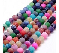 Perlin Lot de 12 perles de pierres précieuses - 6/8/10 mm - Agate givrée - Rondes - En pierre naturelle - Perles d'agate givrée - En pierre semi-précieuse - Avec trou à enfiler (mélange - 10 mm - 12