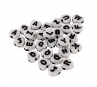 Perlin Lot de 150 perles en plastique avec lettres de l'alphabet - 7 mm - Blanc - Pour bracelets, colliers, porte-clés et bijoux d'enfants - Pour le bricolage - D103