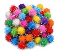 Perlin Lot de 200 mini pompons colorés à paillettes pour travaux manuels | Kit créatif compact avec fils d'argent pour cartes, scrapbooking, décoration cadeau, pendentif, collages