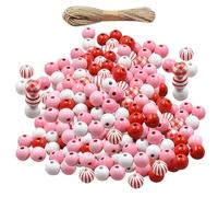 Perlin Lot de 200 perles en bois pour la Saint-Valentin - Boule ronde de 1,6 cm avec corde, perles rustiques pour décoration de la maison | et perles en bois pour la Saint-Valentin
