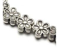 Perlin Lot de 30 perles intercalaires tibétaines en argent - 7 mm - Fleur - 1 brin de perles intermédiaires - Pour travaux manuels, bijoux, chaîne, bracelet, bijoux