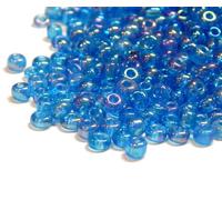 Perlin Lot de 3300 perles de rocaille en verre indien - 3 mm - Transparent - Couleur arc-en-ciel - Lot 8/0 - Mini perles rondes - Perles brillantes (bleu AB)
