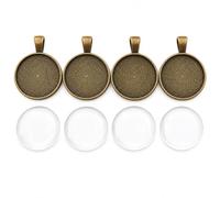 Perlin Lot de 4 médaillons en métal et cabochon rond en verre transparent de 25 mm - Cadre super aspect - Kit de bricolage (bronze)