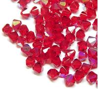Perlin Lot de 40 perles tchèques en cristal de Bohême, 4 mm, double cône, rouge siam AB