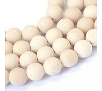 Perlin Lot de 50 perles rondes en pierre semi-précieuse de 4 mm - Blanc givré - Fossiles avec trou pour enfiler