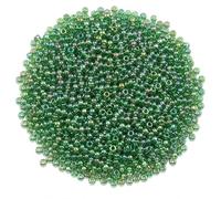 Perlin Lot de 6500 perles de rocaille en verre indien - Poney - 2 mm - Transparent - Couleur arc-en-ciel - 4 couleurs - 11/0 mini perles rondes (vert AB)