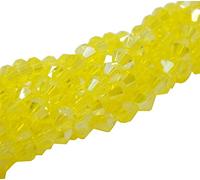 Perlin Lot de 90 perles tchèques de cristal de Bohême, 4 mm, double cône, en verre taillé, perles bicone (jaune AB)