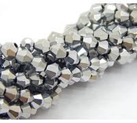 Perlin Lot de 90 perles tchèques en cristal de Bohême, 4 mm, double cône, en verre taillé, perles bicone (argent métallisé)