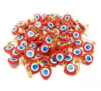 Perlin Nazar Boncuk Lot de 100 pièces avec épingle de sécurité Motif Mauvais œil - Talisman Rouge - Cœur Bleu Turc - Œil Bleu