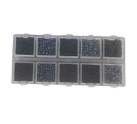 Perlin Perles de rocaille en verre indien noir 2 mm, 3 mm, 4 mm avec boîte de rangement 120 g, kit de perles rondes pour bijoux