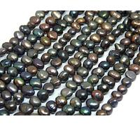 Perlin - Perles d'eau douce de culture 8 mm - Anthracite et noir - Grain de riz naturel - Style baroque - Perles de coquillage - 25 pièces
