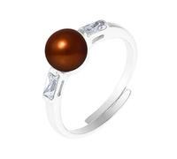 PERLINEA - Bague Véritable Perle de Culture d'Eau Douce Bouton 6-7 mm Chocolat - Taille Réglable - Argent 925 - Bijou Femme 54