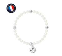 PERLINEA - Bracelet My Chance - Véritable Perle de Culture d'Eau Douce Ronde 5-6 mm Blanc Naturel - Câble Elastiqué - Bijoux Femme