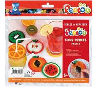 PERLOU Kit d activité 1500 perles à repasser assorties, 1 plaque, 5 modèles dessous de verre Fruit