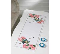 Permin Chemin de table point de croix "Blumen Meise", motif à compter, 33x87cm,