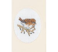 Permin Kit de broderie au point de croix Carte de voeux "Moineau domestique", motif à compter, 9x13cm