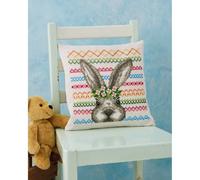 Permin Kit de broderie au point de croix Coussin Motif lapin sur le devant