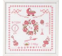 Permin Kit de broderie au point de croix "Image de naissance fille", motif à compter, 25x25cm, 39-7132