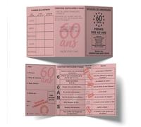 PERMIS CARTON ANNIVERSAIRE 60AINE 14.5X20.5CM ROSE