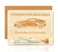 Permis de conduire - Cadeau d'argent - Permis de conduire - Cadeau d'examen - Avec tubes à essai - Cadeau amusant en bois pour homme et femme - 13 x 10 cm