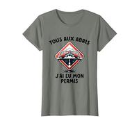 Permis De Conduire Idée Cadeau Humour Auto-École T-Shirt, Femme, Vert Kaki chiné, XS