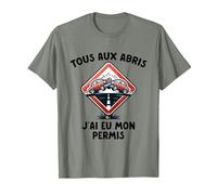 Permis De Conduire Idée Cadeau Humour Auto-École T-Shirt, Homme, Vert Kaki chiné, L