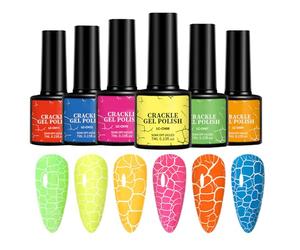 Pernis à ongles Gel Crackle | Ensemble polonais de gel de fluorescence de 6 - Souffre-golfe, résistants aux puces, de longue durée pour la photographie de voyage de salon de mariage quotidien