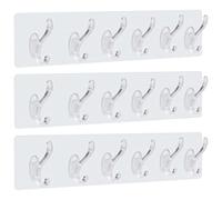 Perodlly Crochet auto-adhésif robuste multi-transparent 6 crochets à coller sur le mur, cintre mural de porte sans perçage pour le rangement à domicile suspendu 3 pièces.