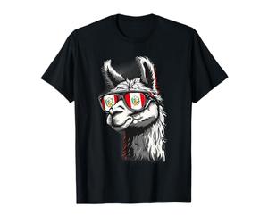 Pérou Alpaga Portrait Lunettes de soleil Drapeau péruvien Fierté péruvienne T-Shirt