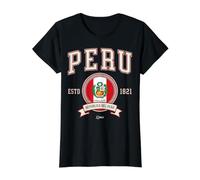 Pérou Collegiate Varsity Crest Estd 1821 République du Pérou Art T-Shirt Graphique avec Valeur, Femme, Noir, XS