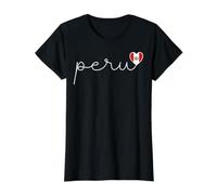 Pérou Cursive Script Typographie avec Drapeau péruvien Cœur Icône T-Shirt Graphique avec Valeur, Femme, Noir, S